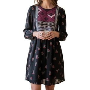 URBAN OUTFITTERS‎ STARING AT STARS Black Floral Embroidered Yoke Dress EUC Small